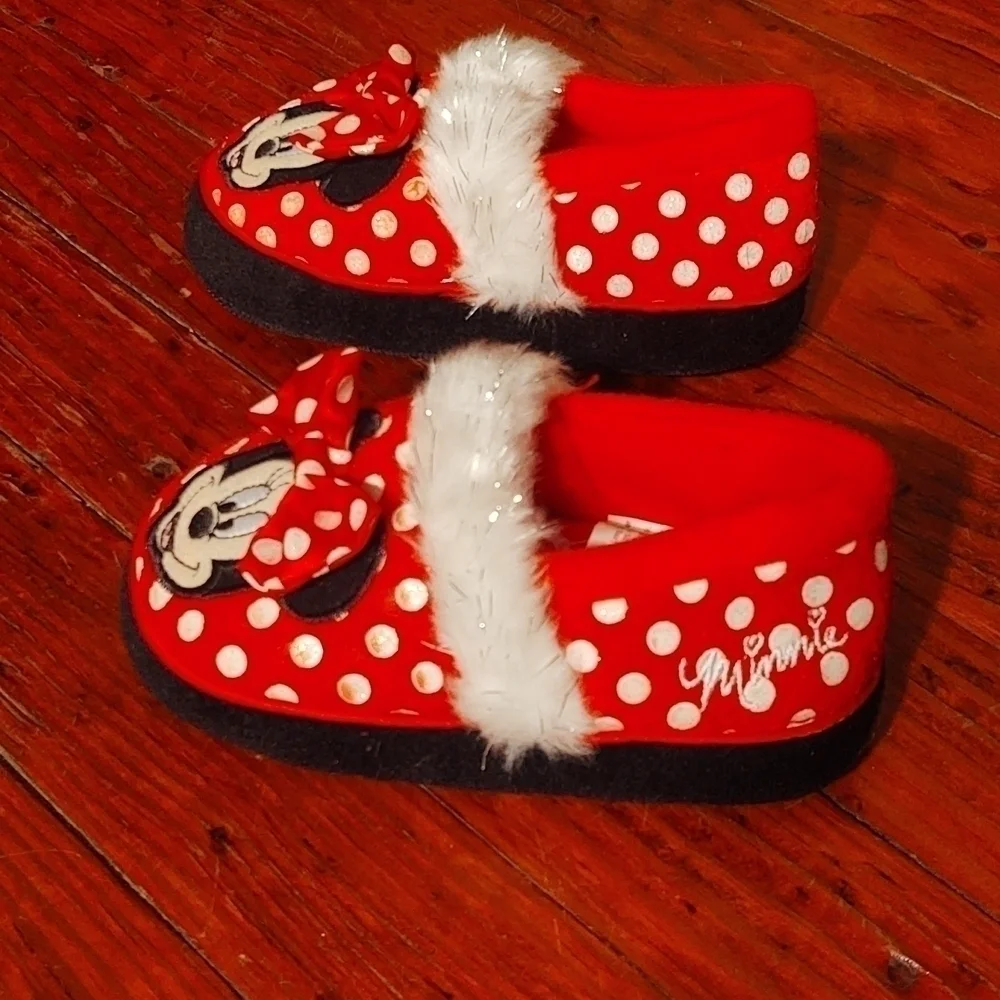 Disney Minnie Mouse Polka Dot Slippers Sz Kids S (7/8)